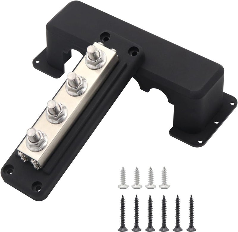 T Tocas 600A 12V-48V DC Heavy Duty 3/8" 4 Stud Bus Bar Power Distribution Block Ground for Automotive Marine Battery Terminals (Black) - Image 1